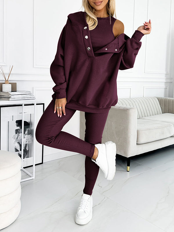(s-5xl) Hooded and Comfortable Sweatshirt Three-piece Suit