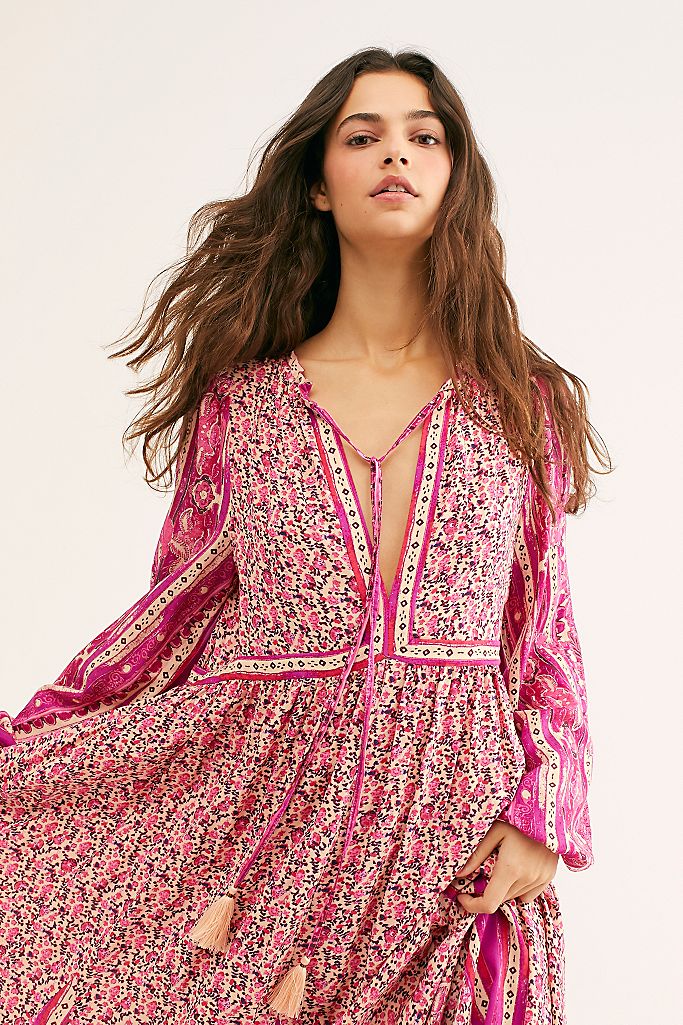 V-neck Long Sleeve Maxi Dress