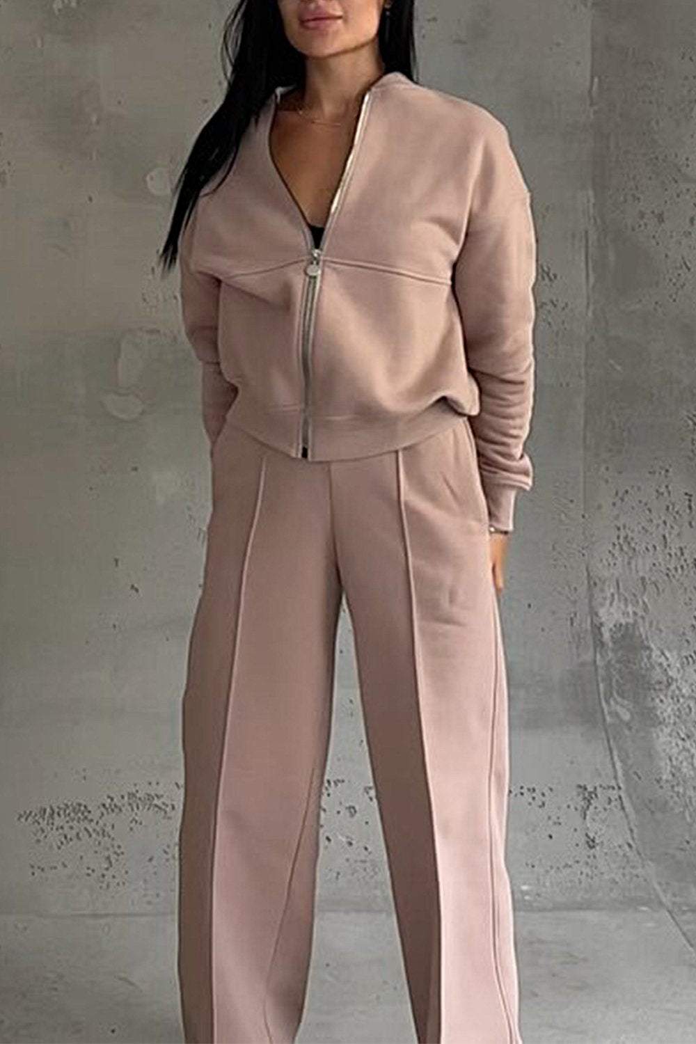 Zipper Jacket & Pants Two-piece Set