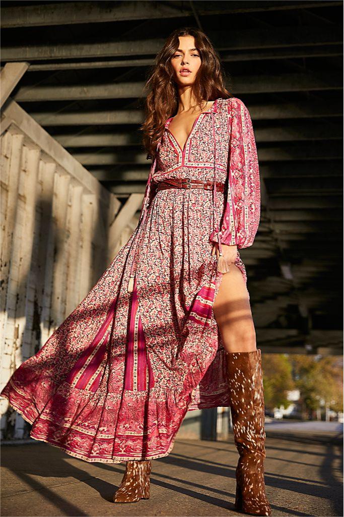 V-neck Long Sleeve Maxi Dress