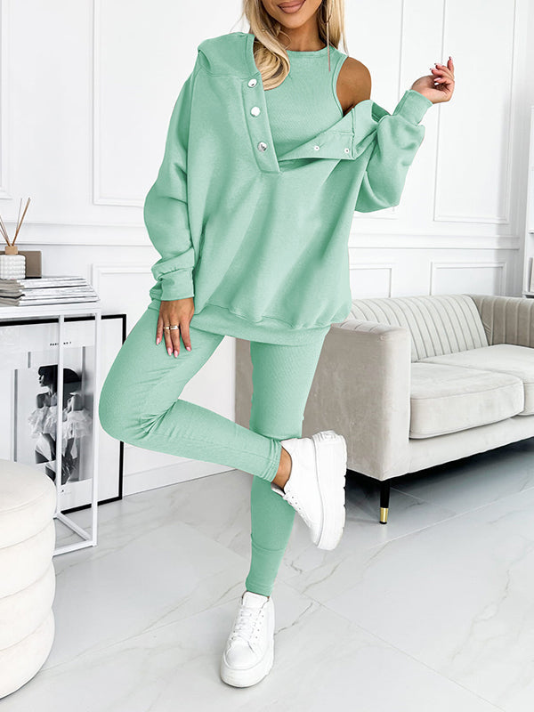(s-5xl) Hooded and Comfortable Sweatshirt Three-piece Suit