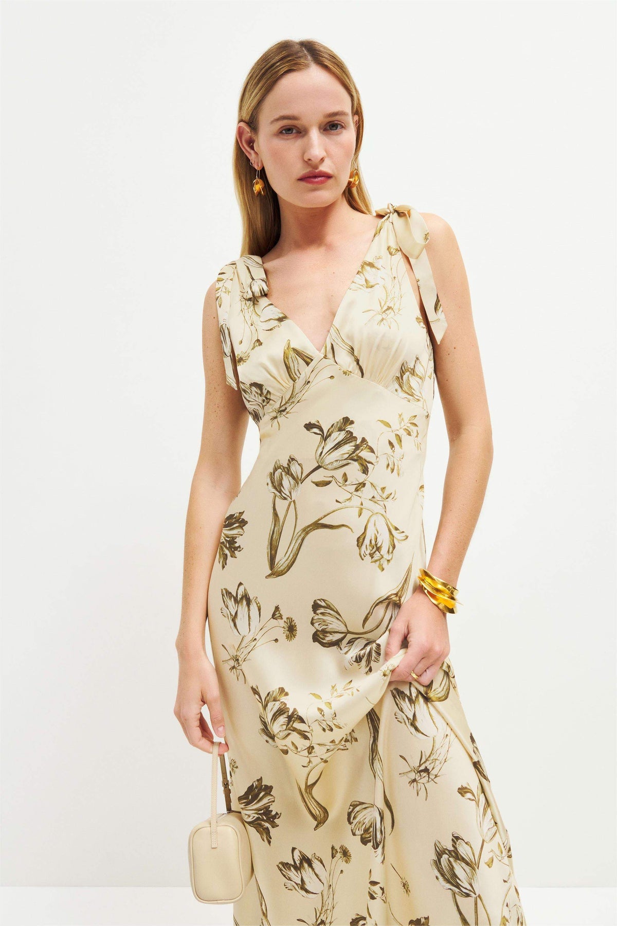 V-neck Wrapover Belted Tapered Waist Midi Dress