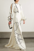 Ruffled Print Satin Maxi Dress