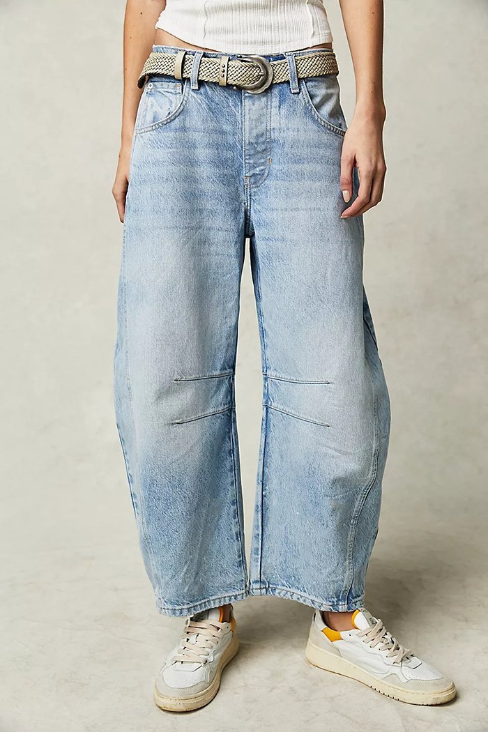 Loose Wide-leg Pants Mid-low Waist Washed Denim Trousers