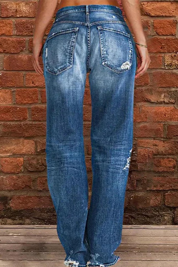 Mid-rise Ripped Straight Pants