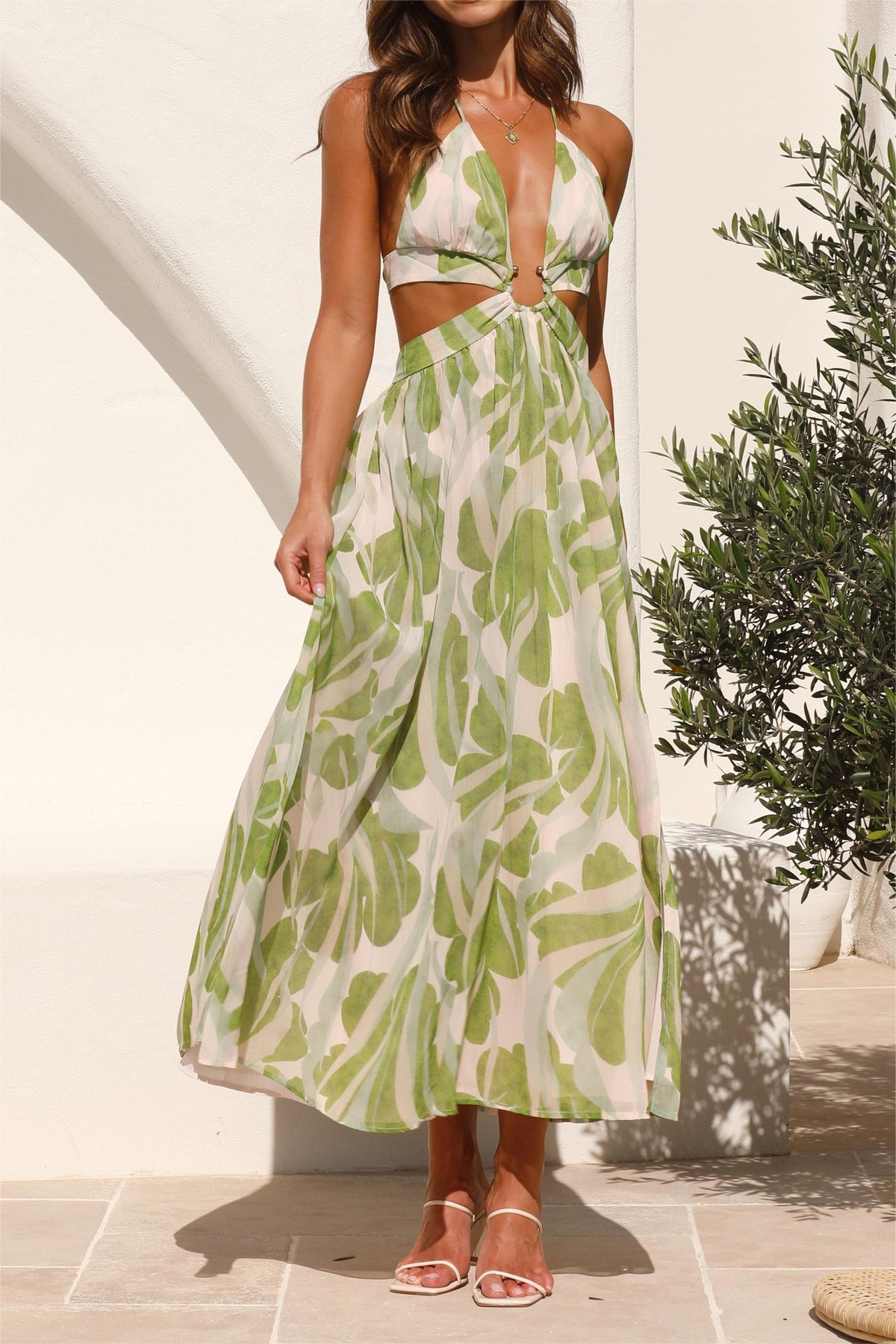 Lace Up Cut-out Midi Dress