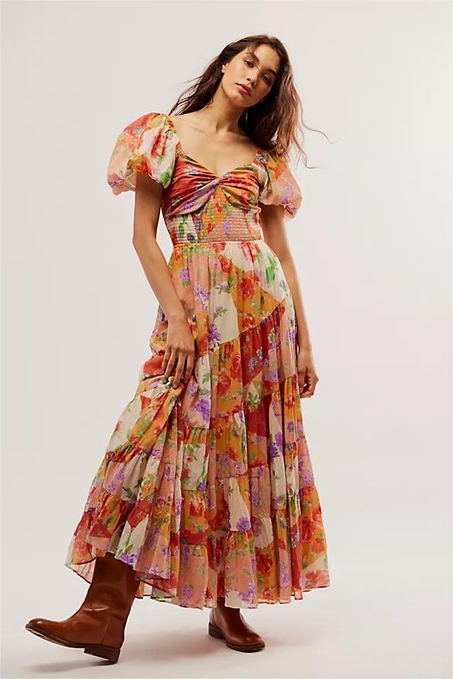 Puff Sleeve Smocking Midi Dress