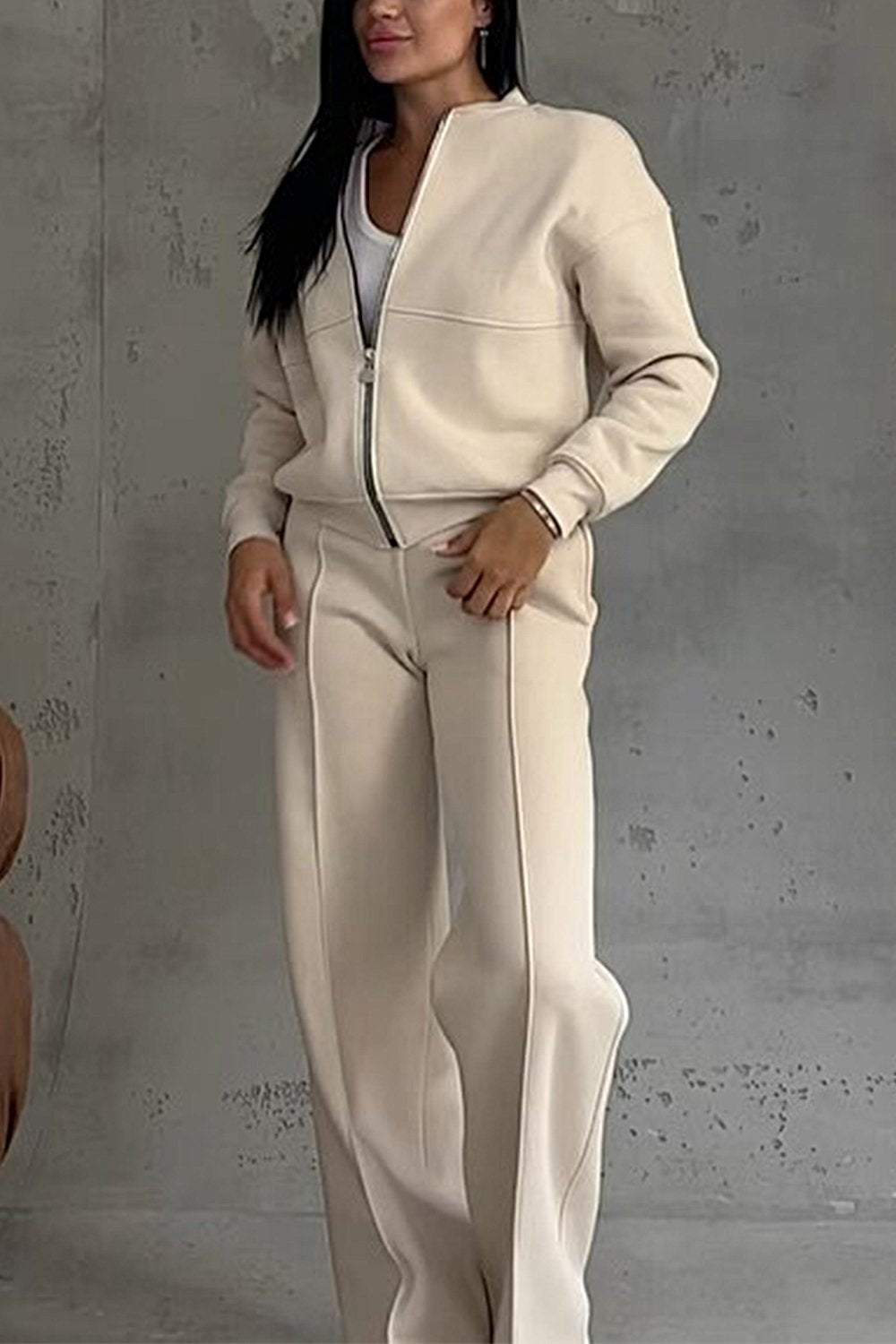 Zipper Jacket & Pants Two-piece Set