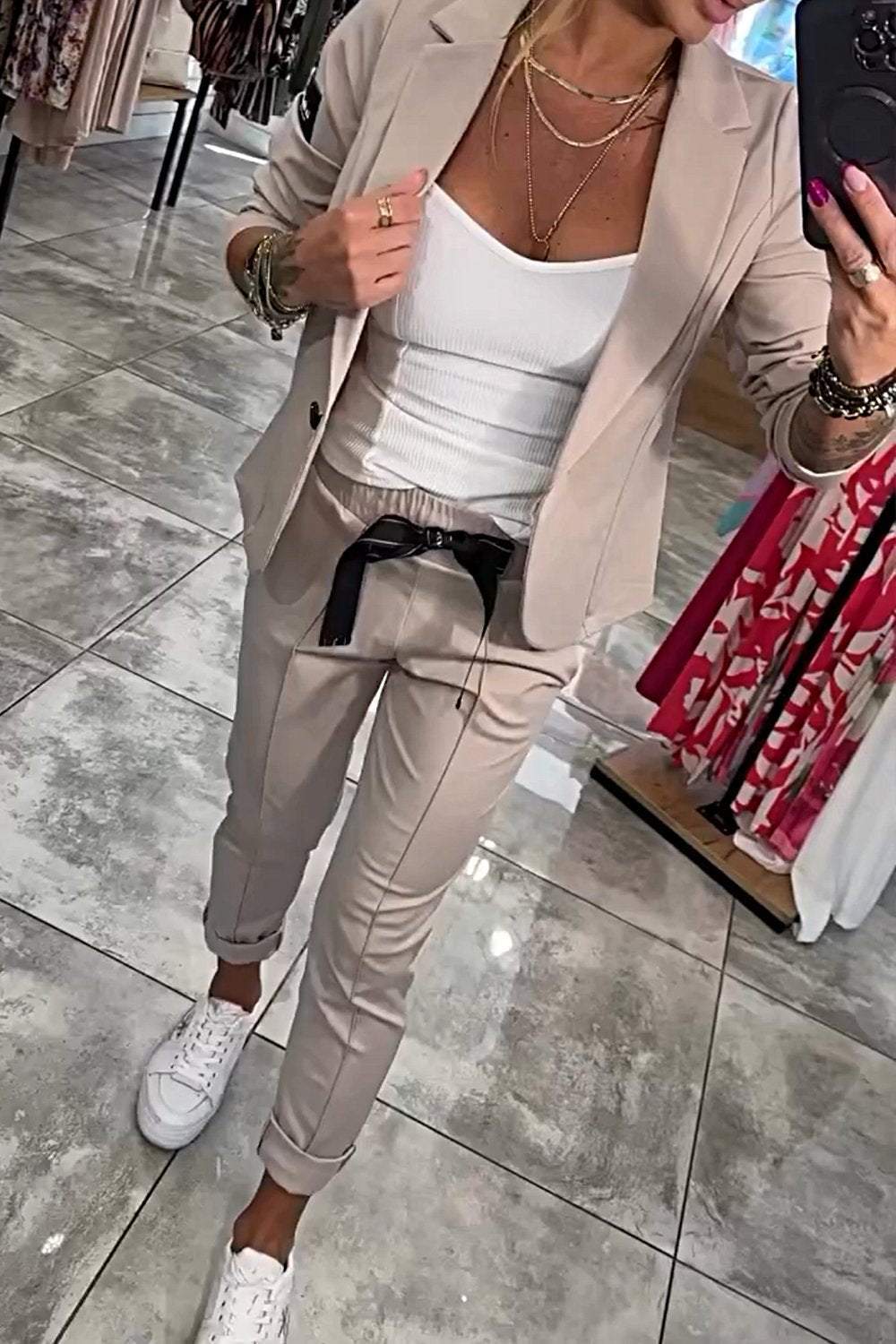 Top Jacket & Elastic Pants Two-piece Set