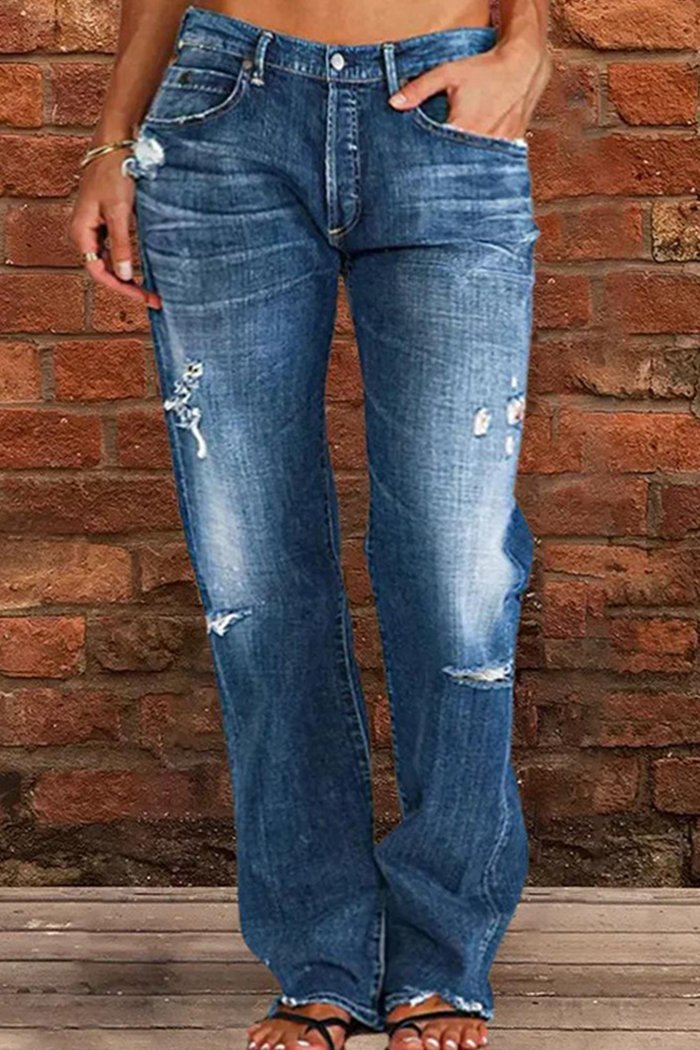 Mid-rise Ripped Straight Pants