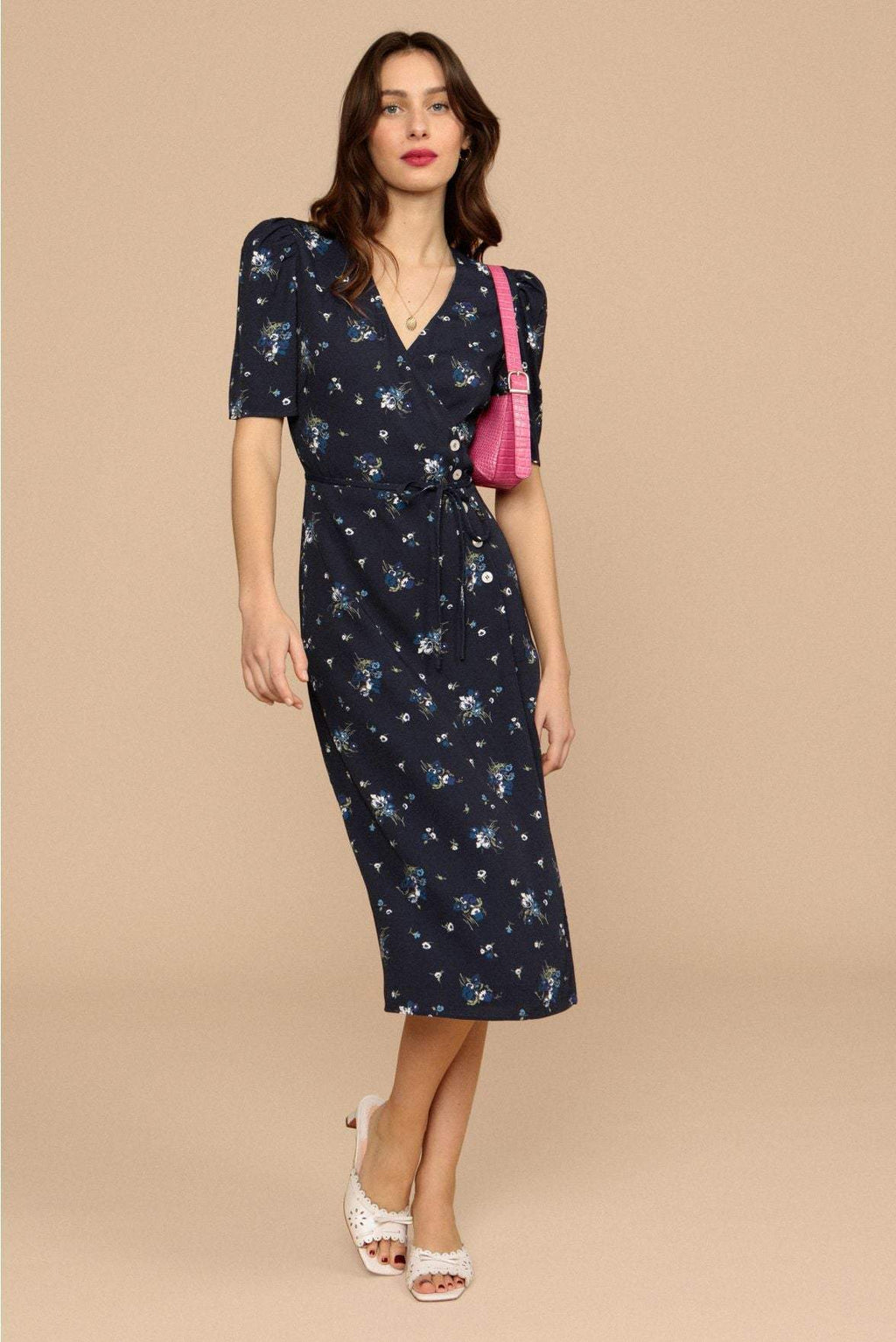 Short Sleeve V-neck Midi Dress