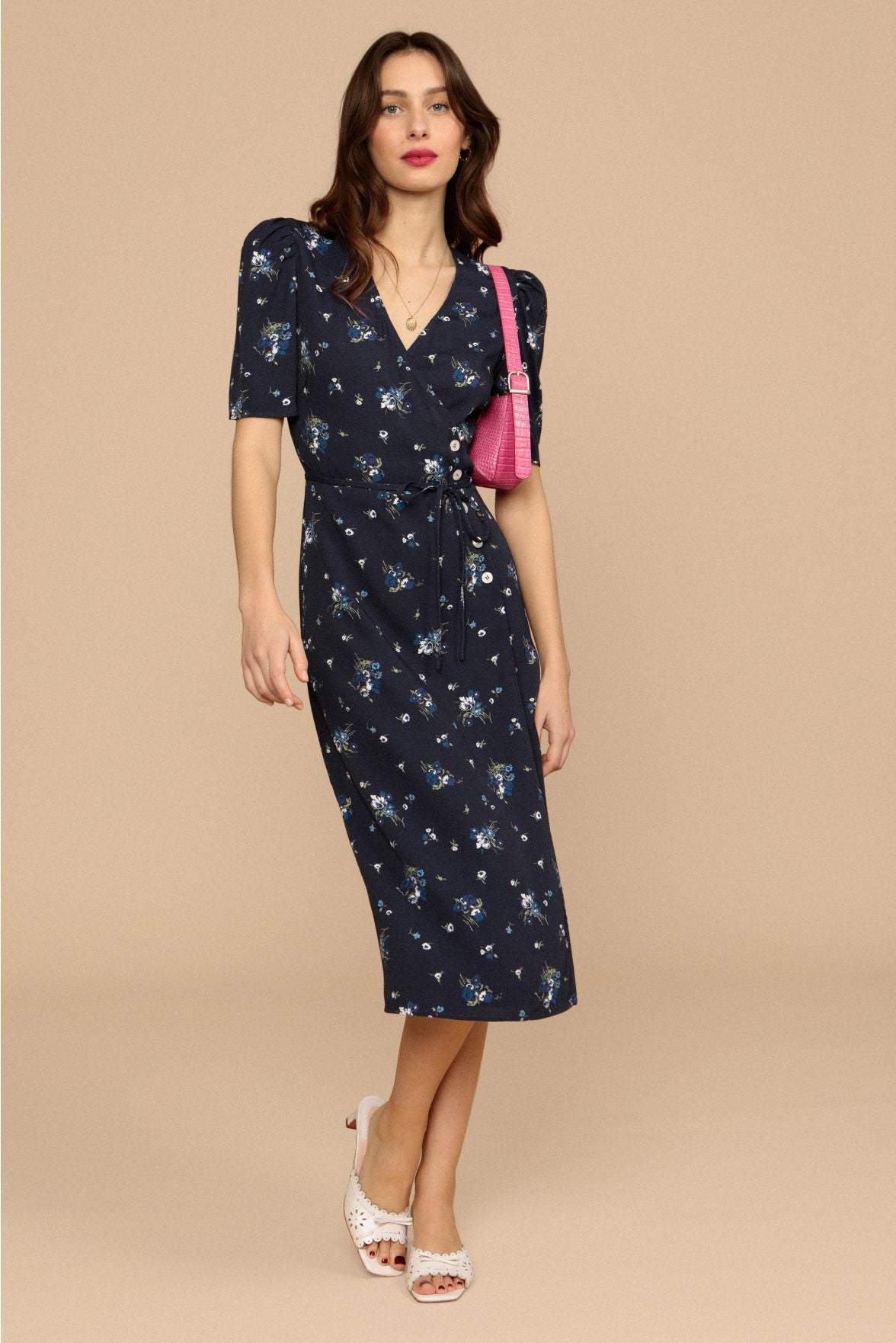 Short Sleeve V-neck Midi Dress