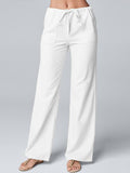 Color Loose Lace-up Cotton Hemp Straight Leg Pants