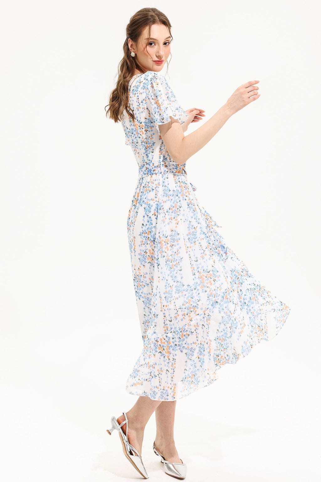 V-neck Short Sleeve Midi Dress Yellow