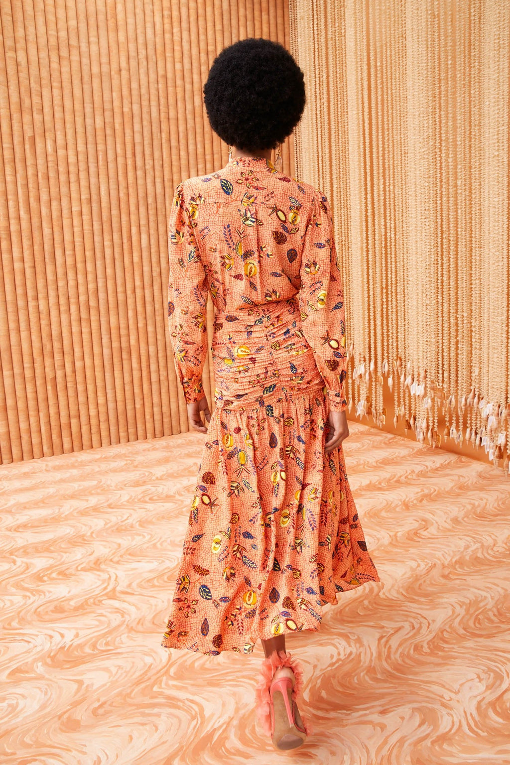 Paisley Print Lantern Sleeve Midi Dress