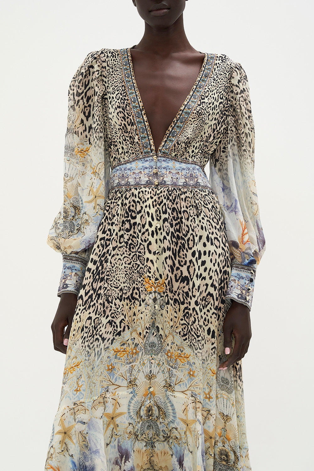 Chiffon Leopard Print V-neck Maxi Dress