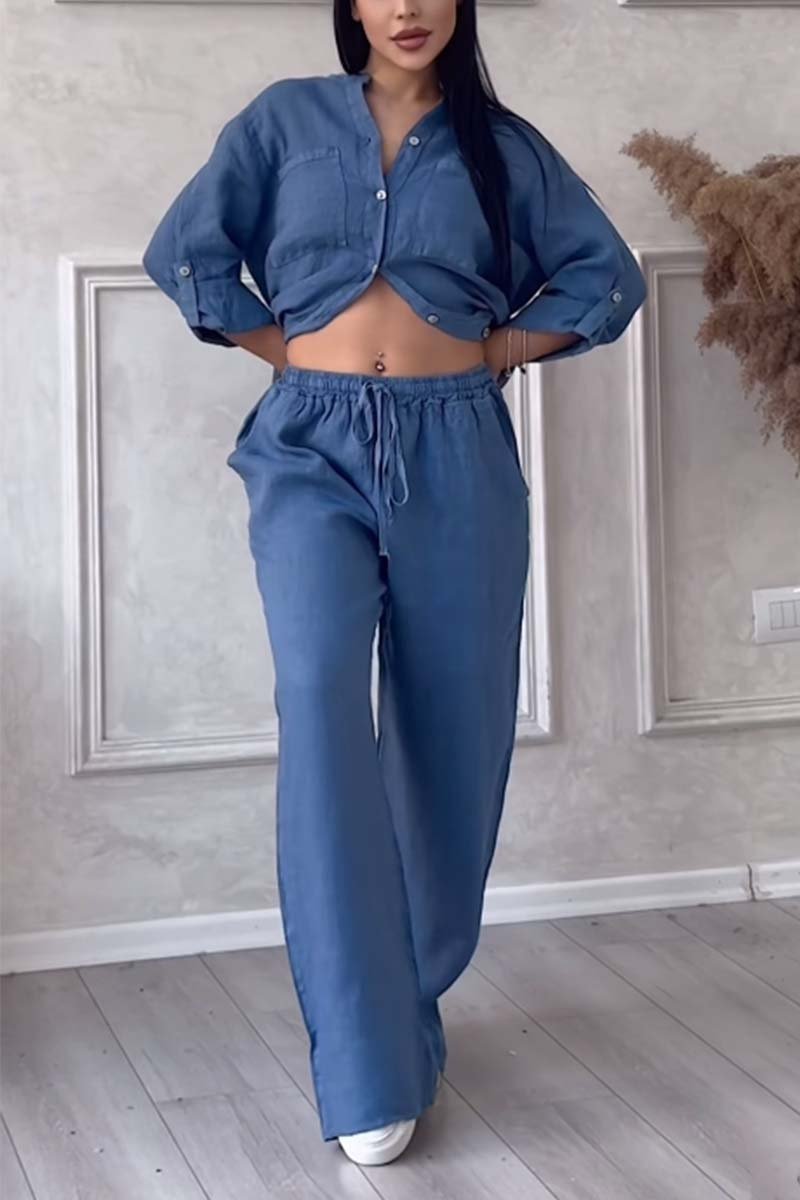 Color Cotton and Linen Pants Two-piece Set