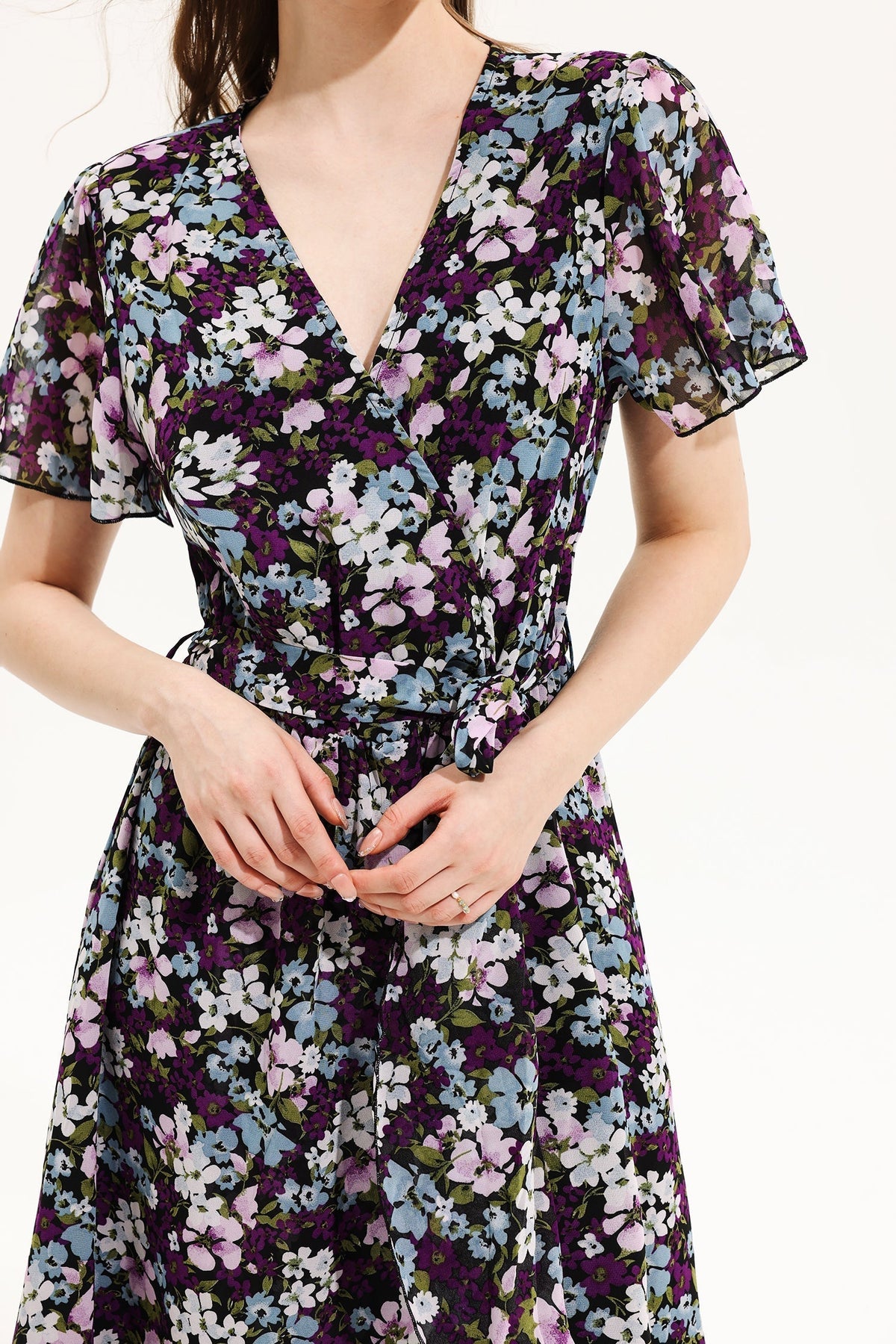 V-neck Short Sleeve Midi Dress Yellow