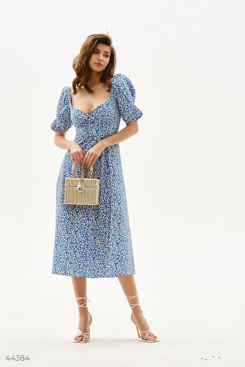 Puff Sleeve Slit Midi Dress
