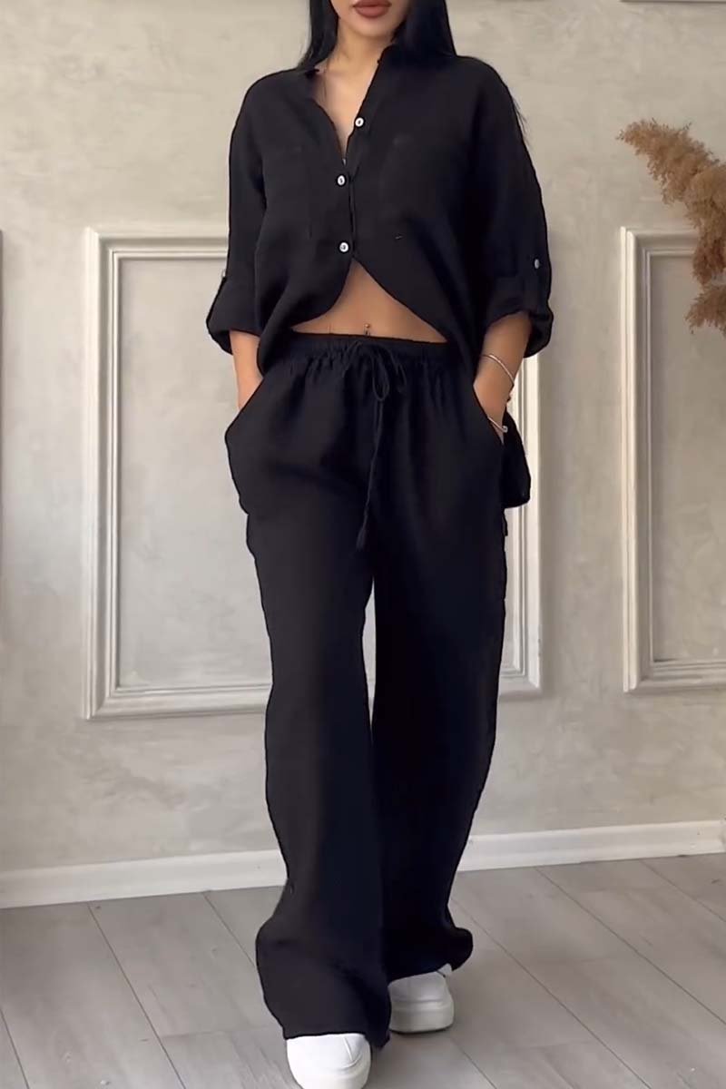 Color Cotton and Linen Pants Two-piece Set