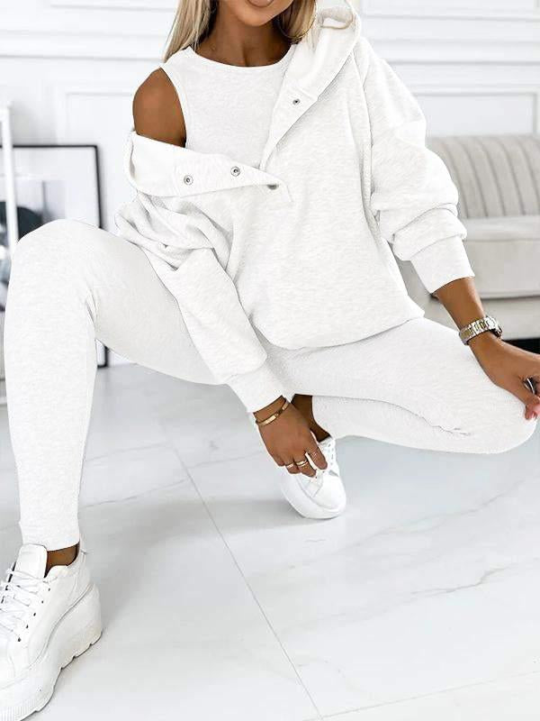 (s-5xl) Hooded and Comfortable Sweatshirt Three-piece Suit