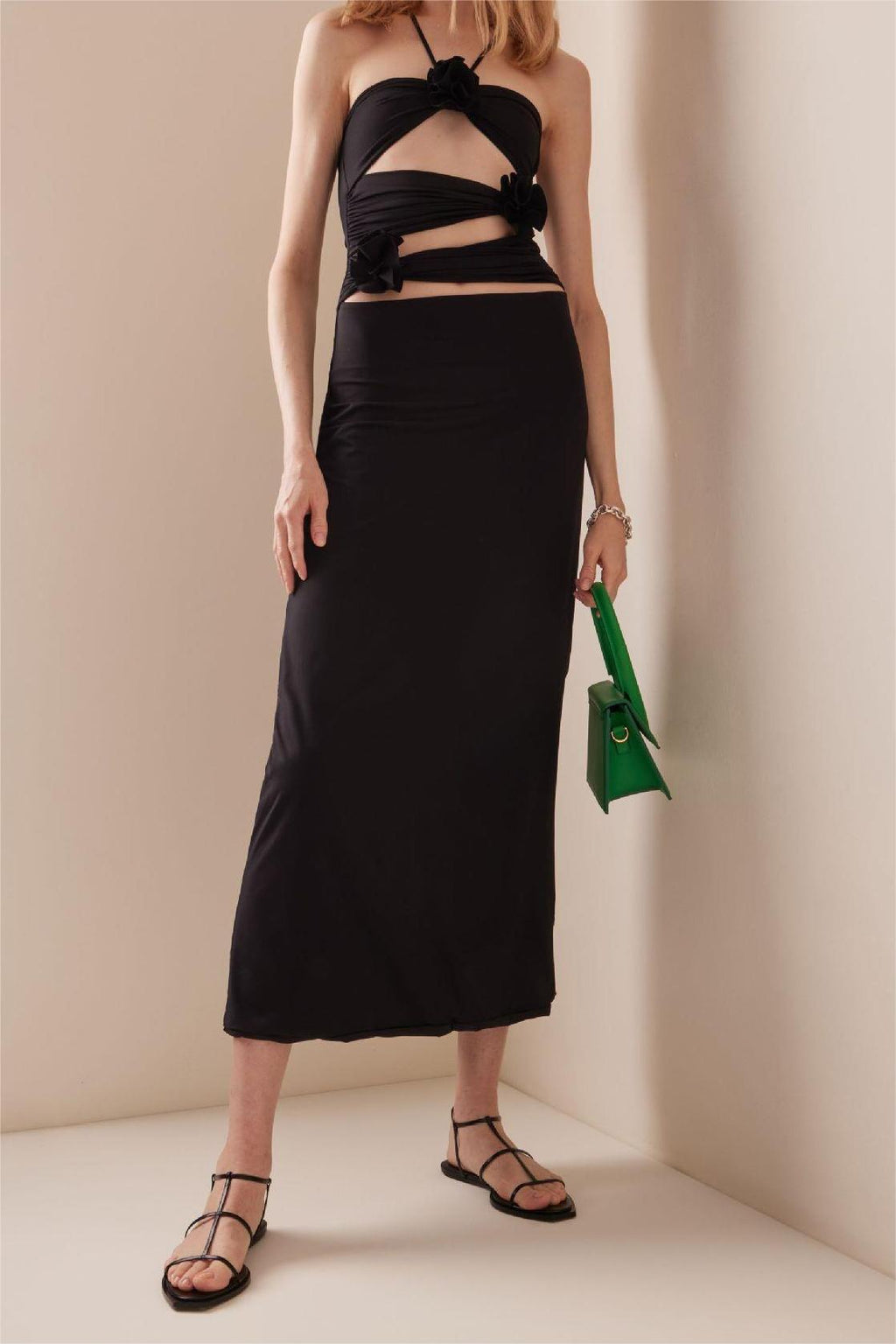 Halter Neck Cut-out Slit Maxi Dress