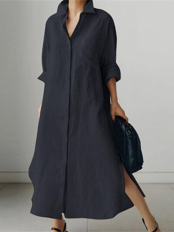 Color Long Sleeve Cardigan Irregular Split Dress