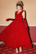 V-neck Velvet Maxi Dress Red