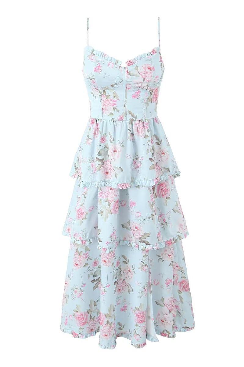 Sweetheart Neck Ruffle Slip Split Midi Dress