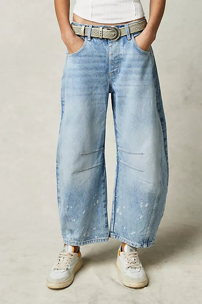Loose Wide-leg Pants Mid-low Waist Washed Denim Trousers