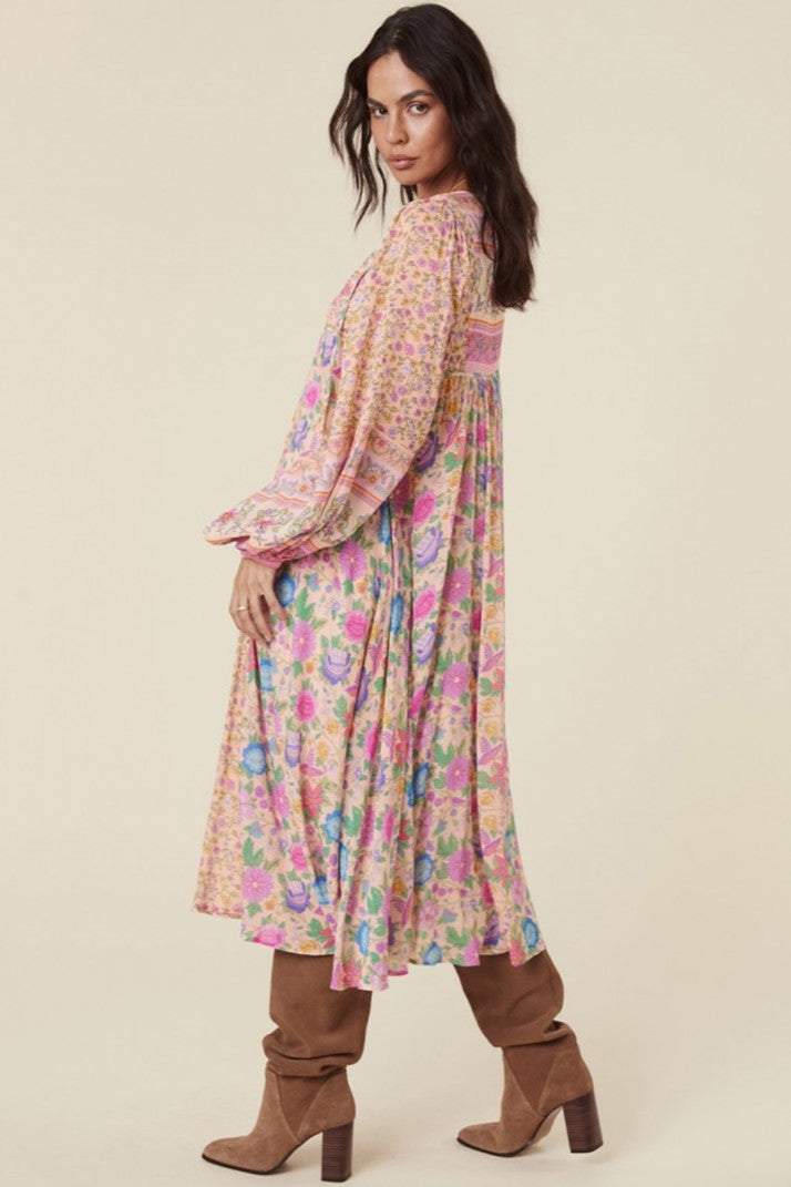 Long Sleeve Lace Up Midi Dress