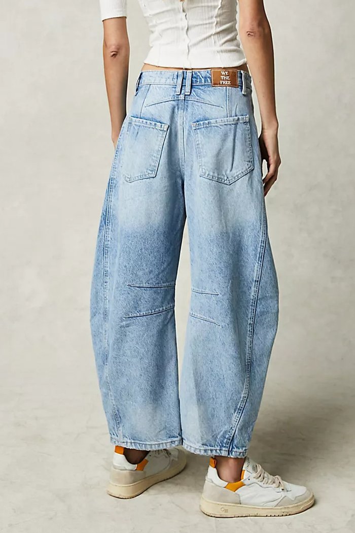 Loose Wide-leg Pants Mid-low Waist Washed Denim Trousers