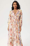 V-neck Lantern Sleeve Midi Dress