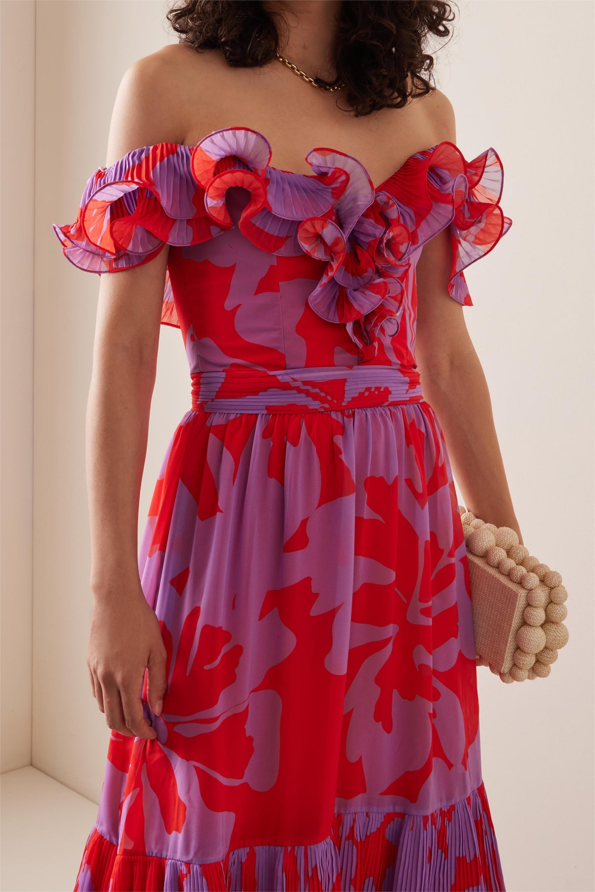 Printed One-shoulder Ruffle Maxi Dress