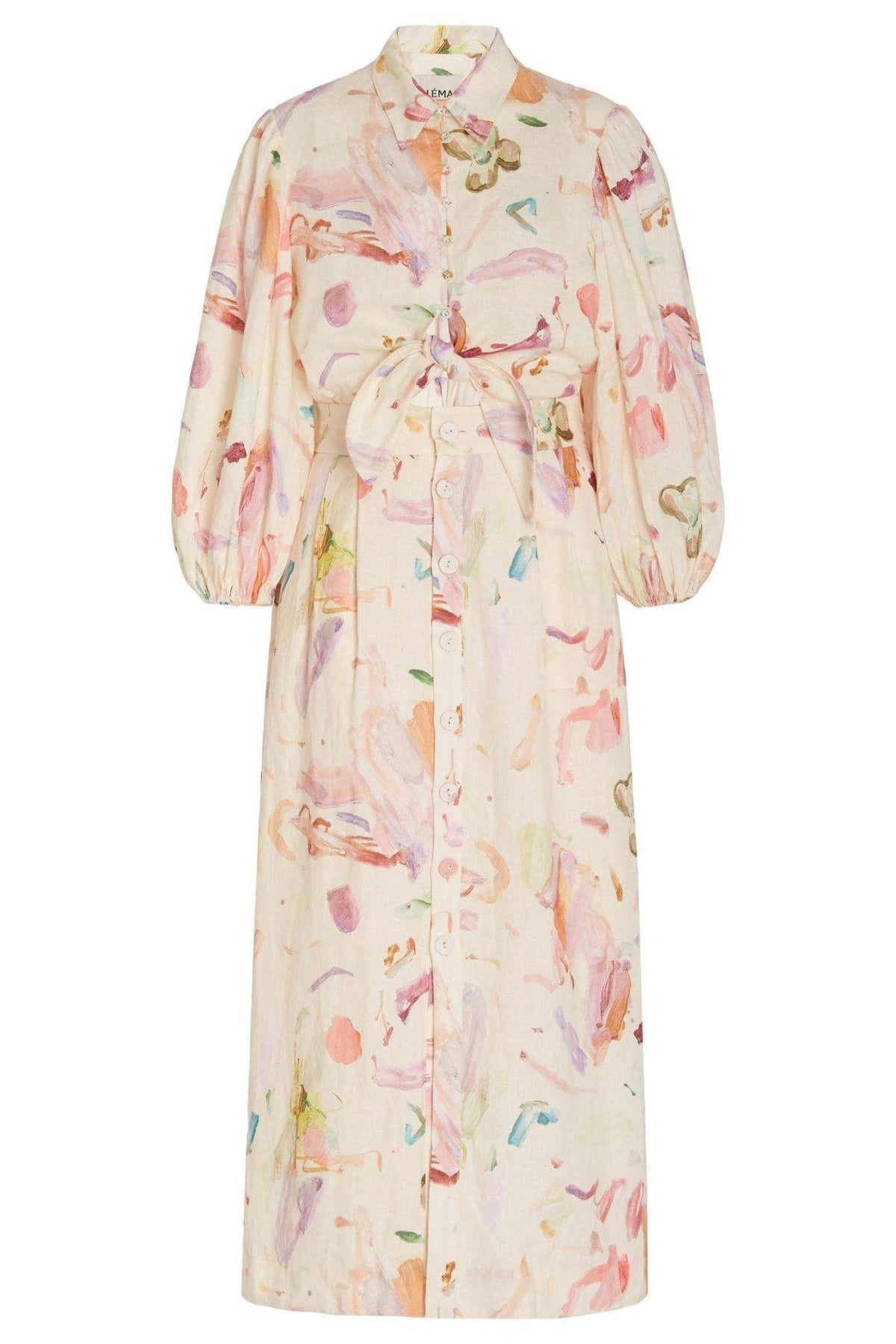Abstract Print Shirt Collar Button Midi Dress