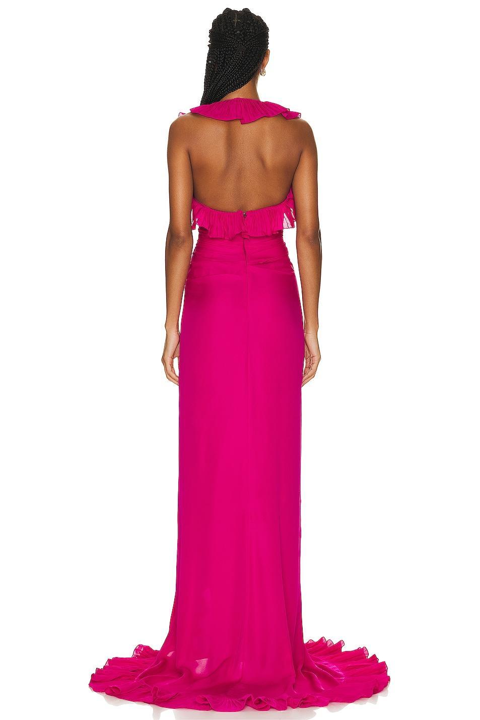 V-neck Sleeveless Backless Slit Ruffle Hem Maxi Dress