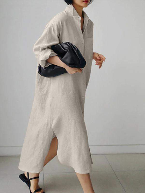 Color Long Sleeve Cardigan Irregular Split Dress
