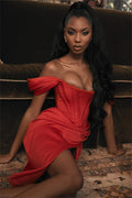 Satin Corset Off-shoulder Split Midi Dress