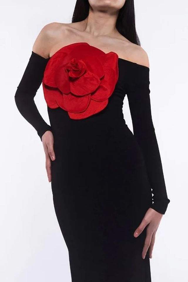 3d Knit Off-shoulder Maxi Dress