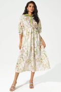 Mid Sleeve Lapel Lace Up Midi Dress