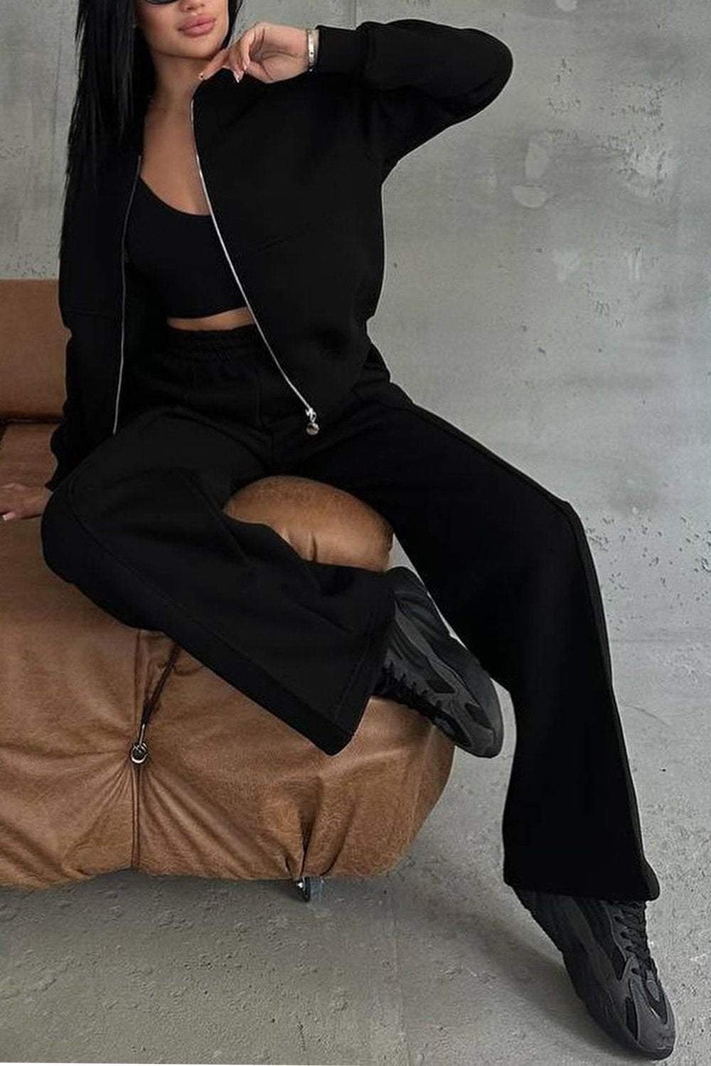 Zipper Jacket & Pants Two-piece Set