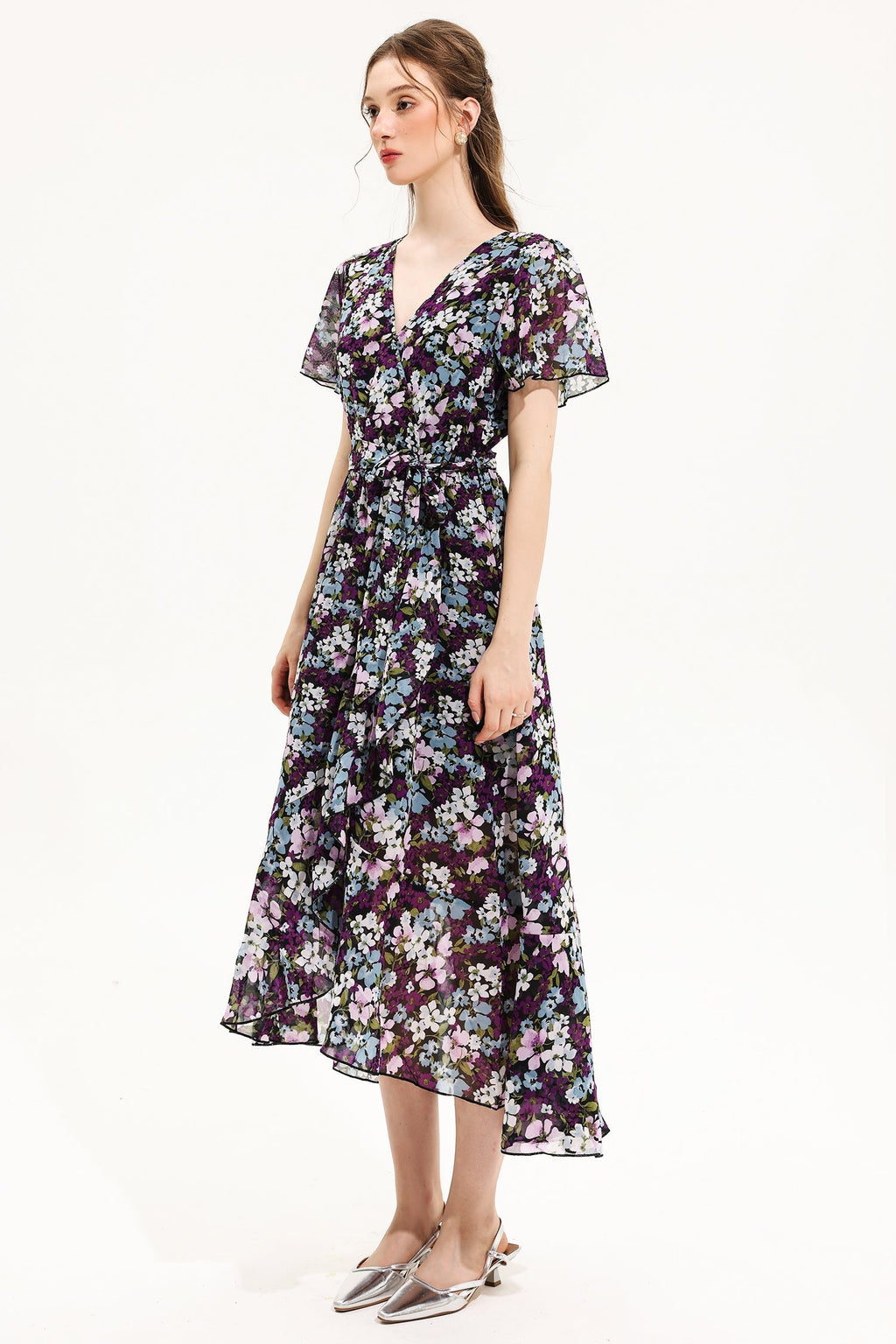 V-neck Short Sleeve Midi Dress Yellow