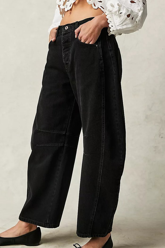 Loose Wide-leg Pants Mid-low Waist Washed Denim Trousers