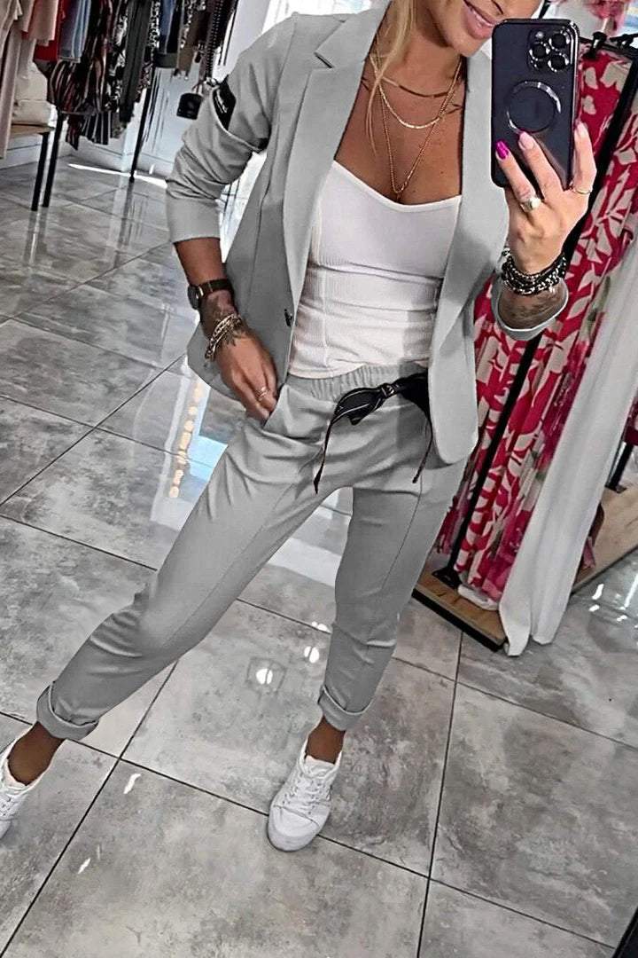 Top Jacket & Elastic Pants Two-piece Set