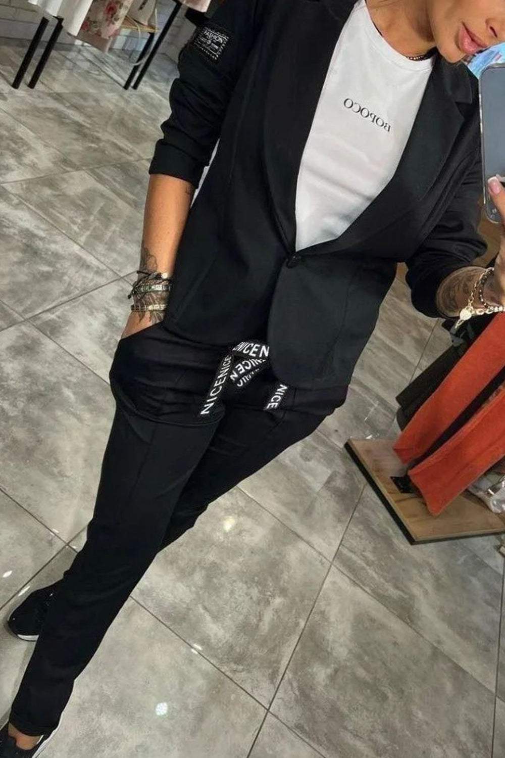 Top Jacket & Elastic Pants Two-piece Set