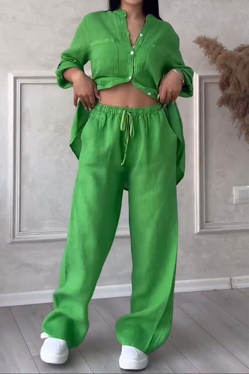 Color Cotton and Linen Pants Two-piece Set