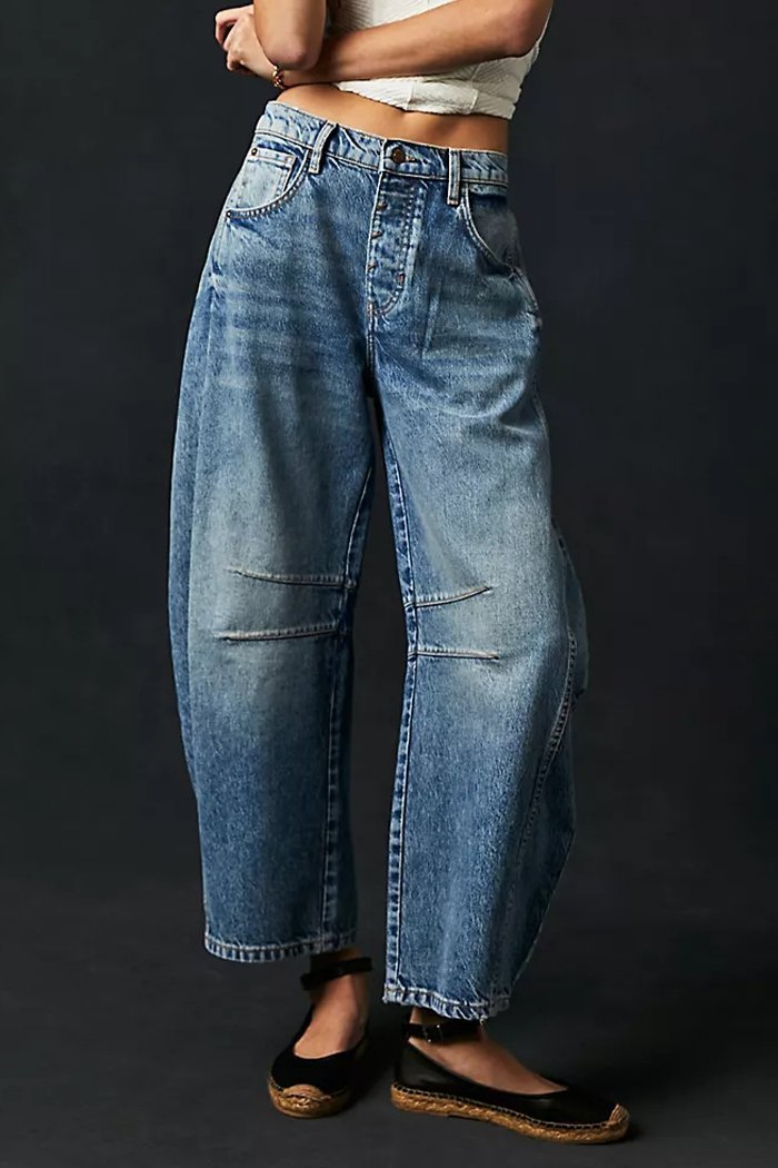 Loose Wide-leg Pants Mid-low Waist Washed Denim Trousers