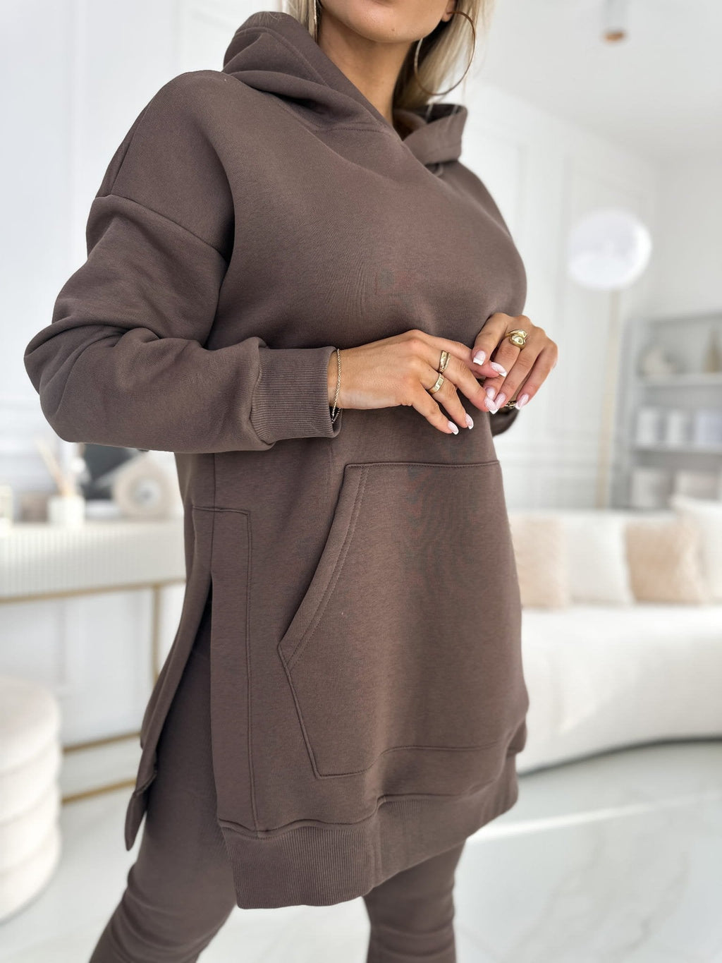 (s-5xl) Color Hoodie and Lined Leggings Two-piece Set
