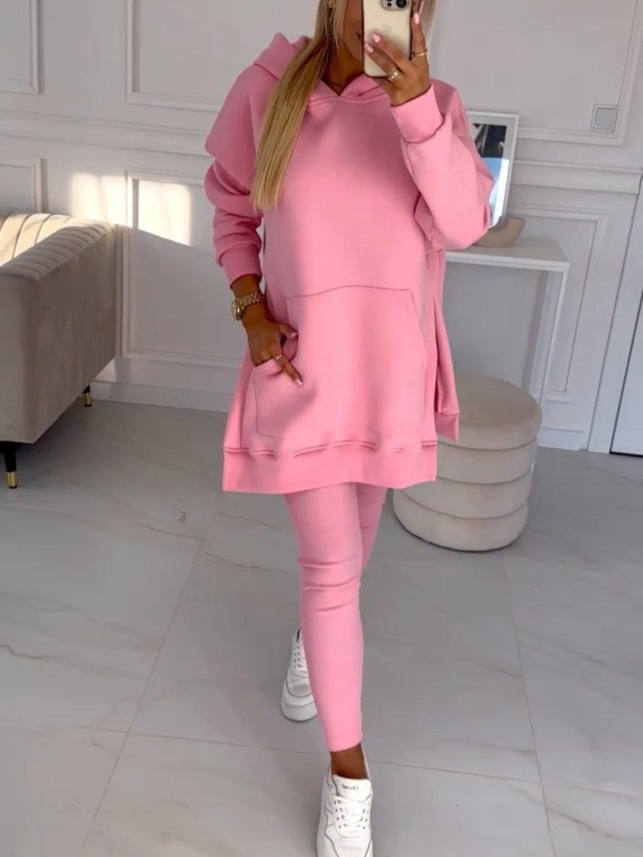 (s-5xl) Color Hoodie and Lined Leggings Two-piece Set