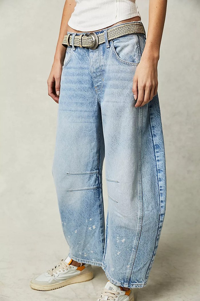 Loose Wide-leg Pants Mid-low Waist Washed Denim Trousers